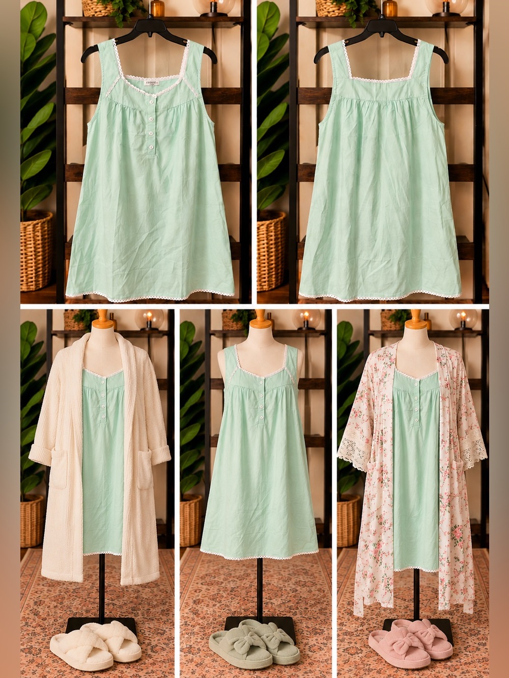 100% Cotton Mint Lace Trim Nightgown Size S NWT Cottagecore